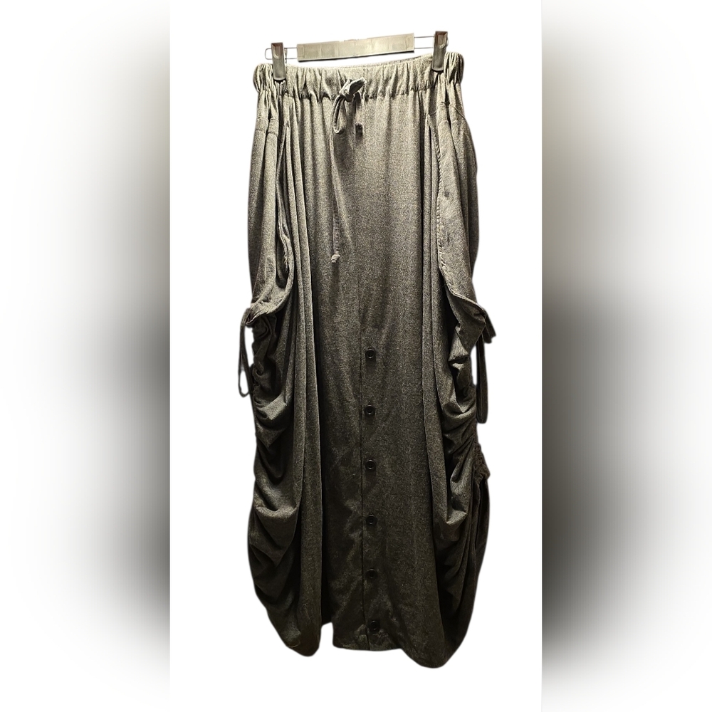 Charcoal Button-Front Ruched Cardigan - Picture 3 of 4